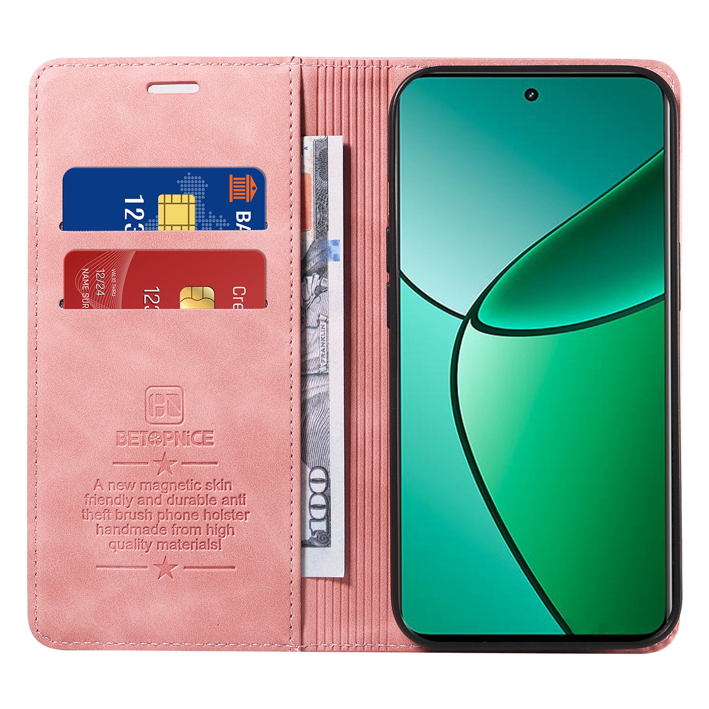 BETOPNICE 003 For Realme 12+ 5G / Narzo 70 Pro 5G Magnetic Case Card Slots RFID Blocking Phone Cover - Pink