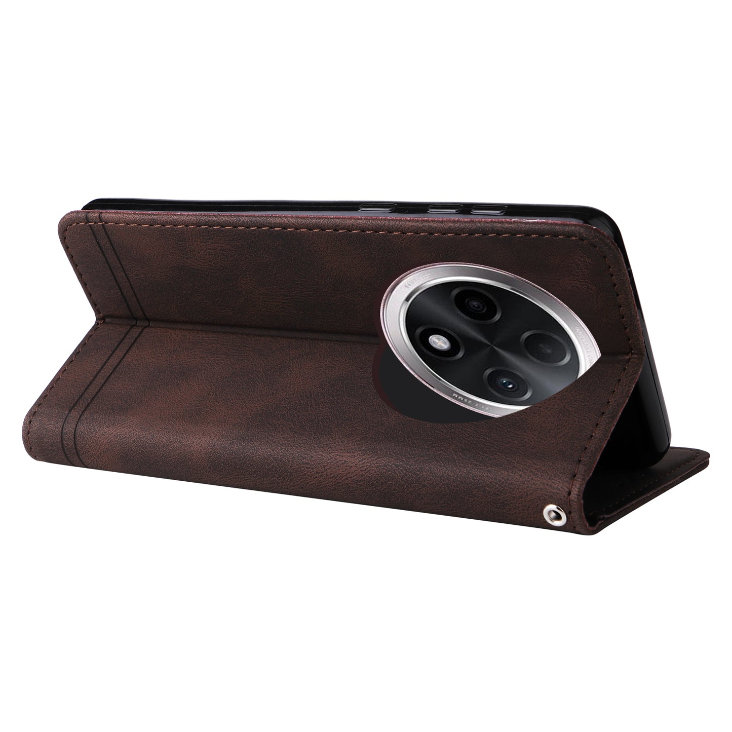 For Oppo A3 Pro 5G Magnetic Case Skin-touch Touch Stand Phone Cover - Brown