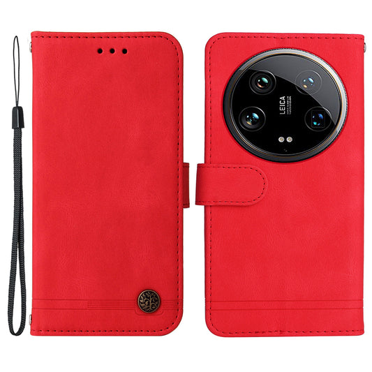 For Xiaomi 14 Ultra Phone Case Flip Leather+TPU Cover with Magnetic Clasp - Red