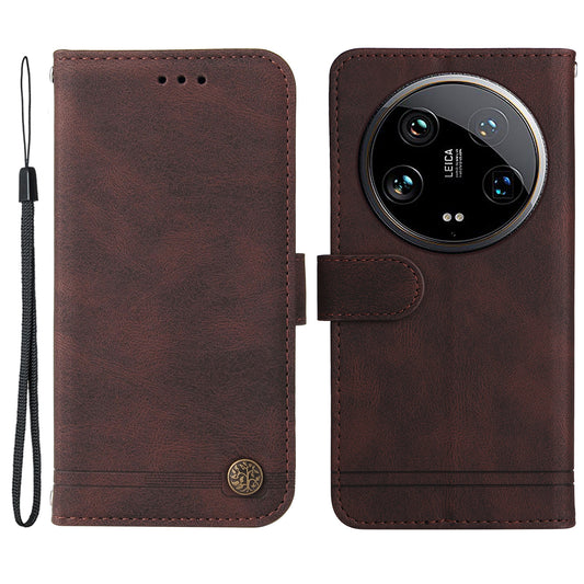 For Xiaomi 14 Ultra Phone Case Flip Leather+TPU Cover with Magnetic Clasp - Brown