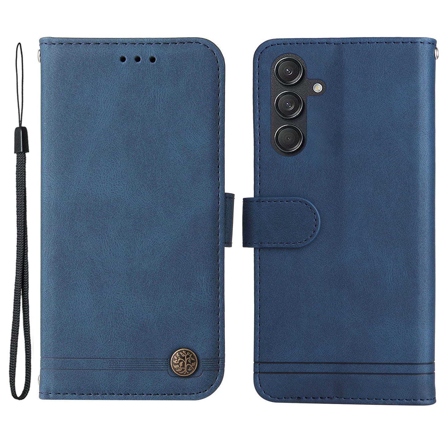 For Samsung Galaxy M55 5G Wallet Case PU Leather Shock Absorbing Phone Cover - Blue