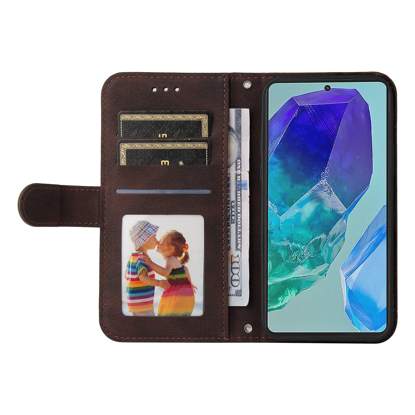 For Samsung Galaxy M55 5G Wallet Case PU Leather Shock Absorbing Phone Cover - Brown