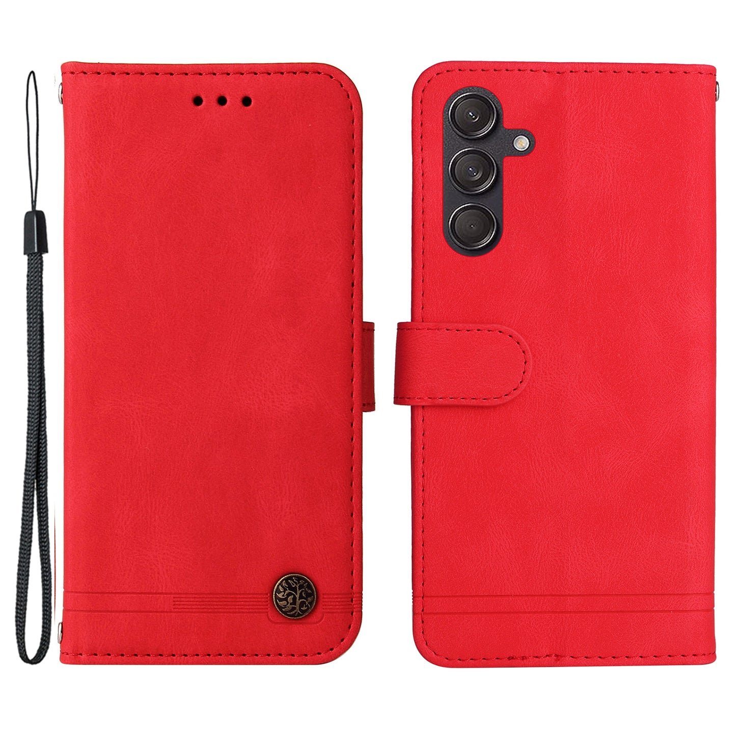 For Samsung Galaxy M55 5G Wallet Case PU Leather Shock Absorbing Phone Cover - Red