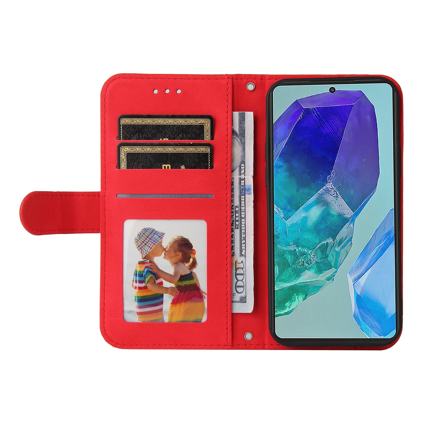 For Samsung Galaxy M55 5G Wallet Case PU Leather Shock Absorbing Phone Cover - Red