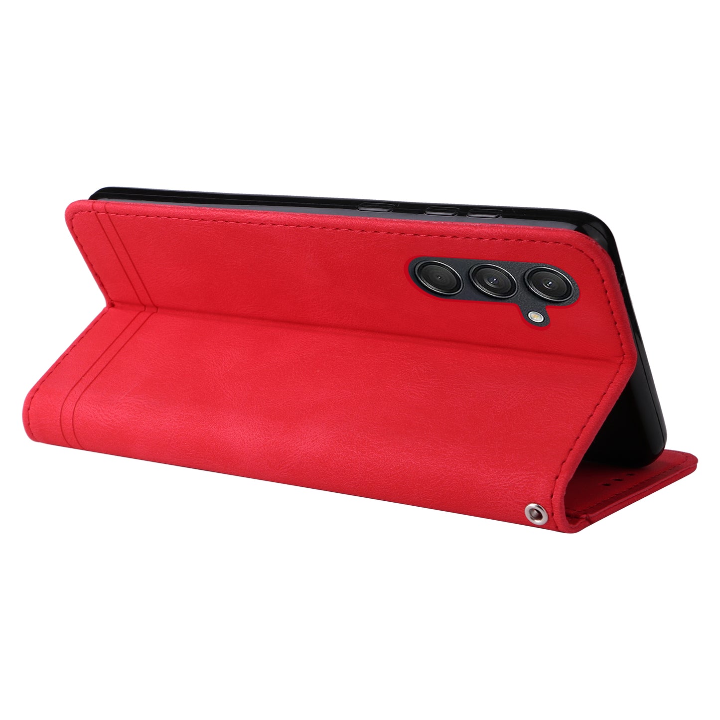 For Samsung Galaxy M55 5G Wallet Case PU Leather Shock Absorbing Phone Cover - Red