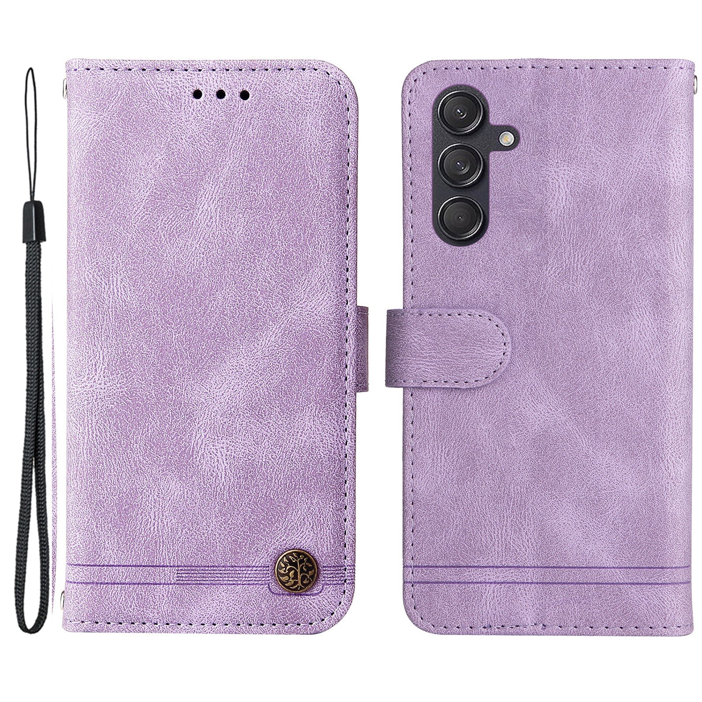 For Samsung Galaxy M55 5G Wallet Case PU Leather Shock Absorbing Phone Cover - Purple