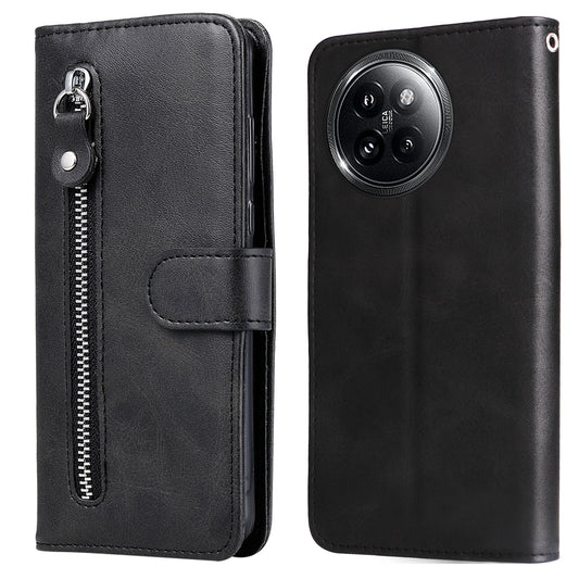 For Xiaomi Civi 4 Pro 5G Case Stand Calf Texture Anti-dust Phone Cover with Zipper Pocket - Black