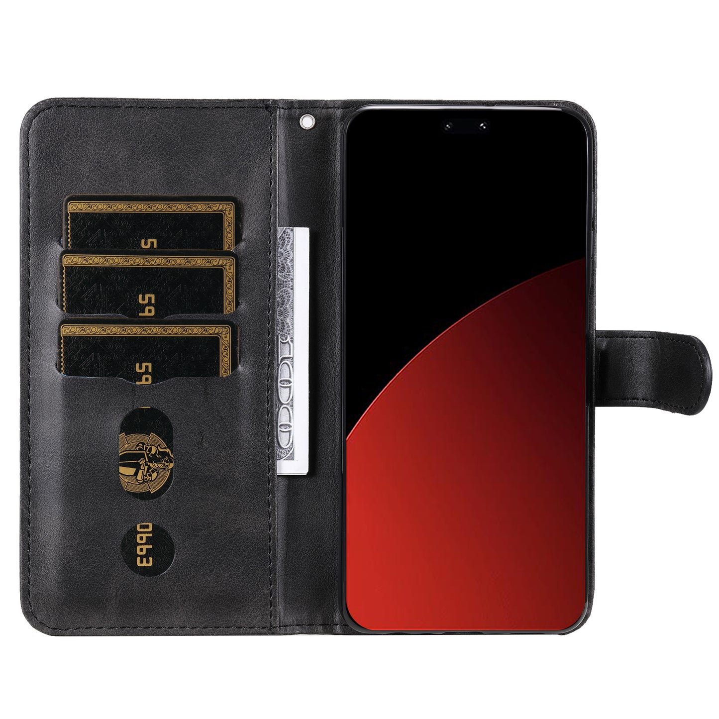 For Xiaomi Civi 4 Pro 5G Case Stand Calf Texture Anti-dust Phone Cover with Zipper Pocket - Black