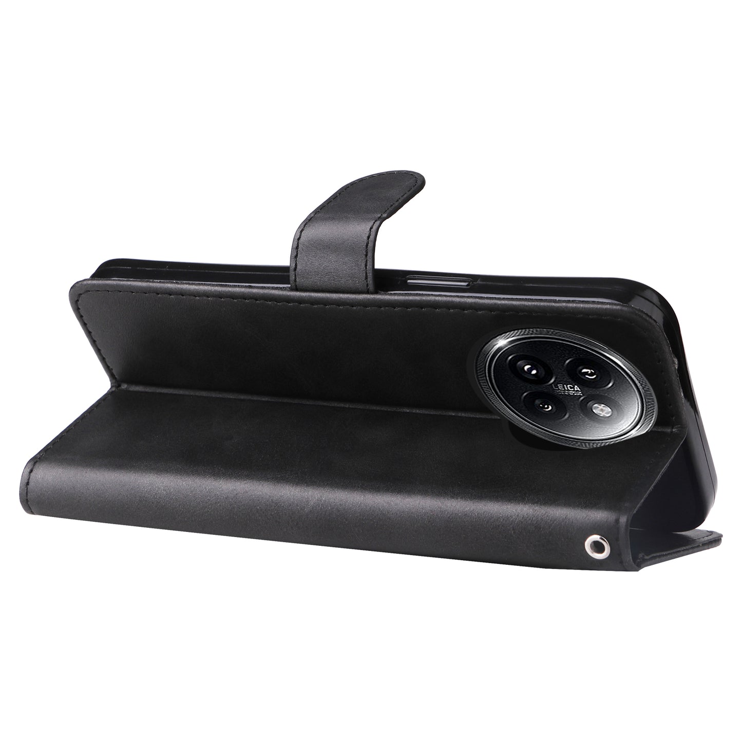 For Xiaomi Civi 4 Pro 5G Case Stand Calf Texture Anti-dust Phone Cover with Zipper Pocket - Black