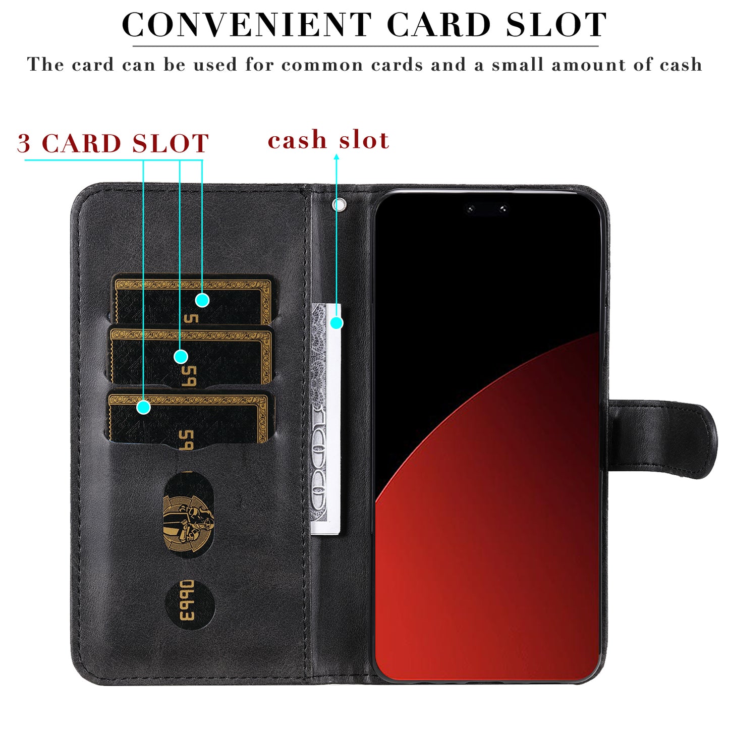 For Xiaomi Civi 4 Pro 5G Case Stand Calf Texture Anti-dust Phone Cover with Zipper Pocket - Black