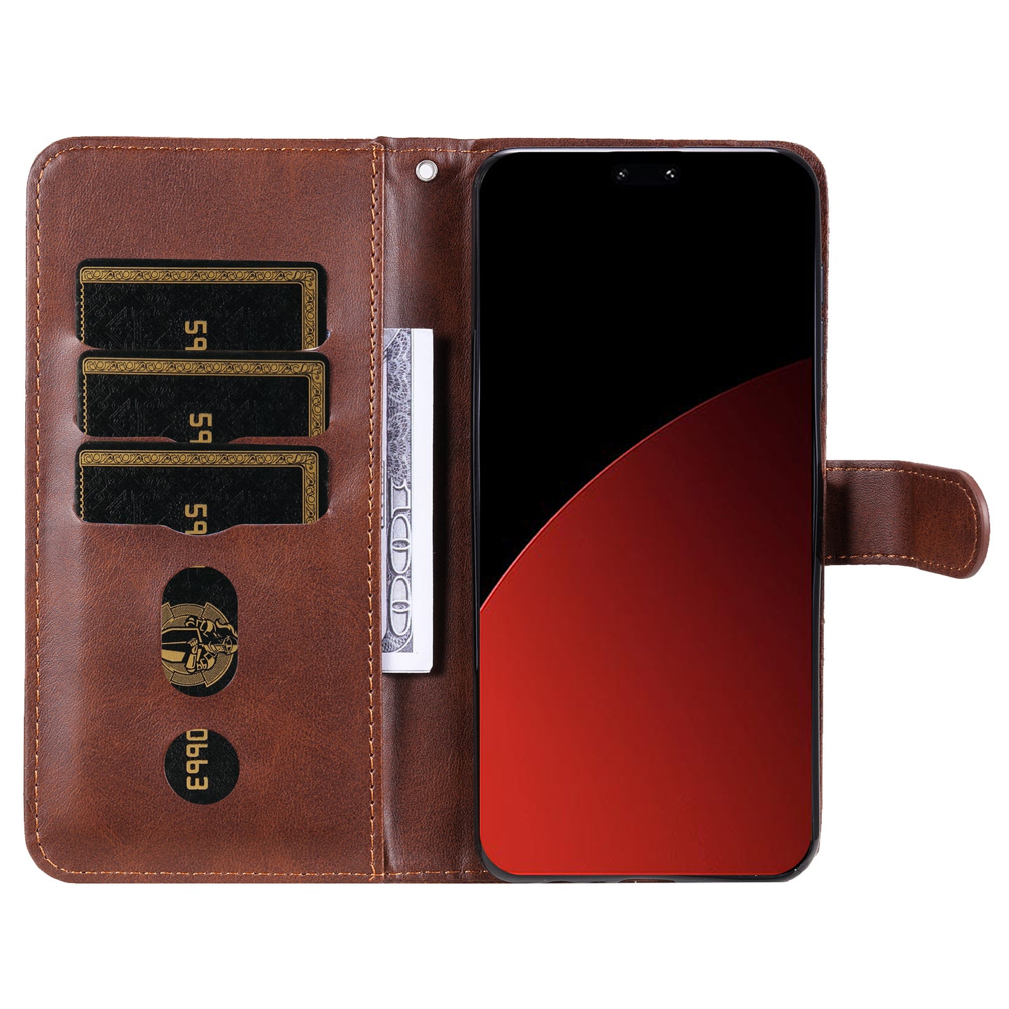 For Xiaomi Civi 4 Pro 5G Case Stand Calf Texture Anti-dust Phone Cover with Zipper Pocket - Brown