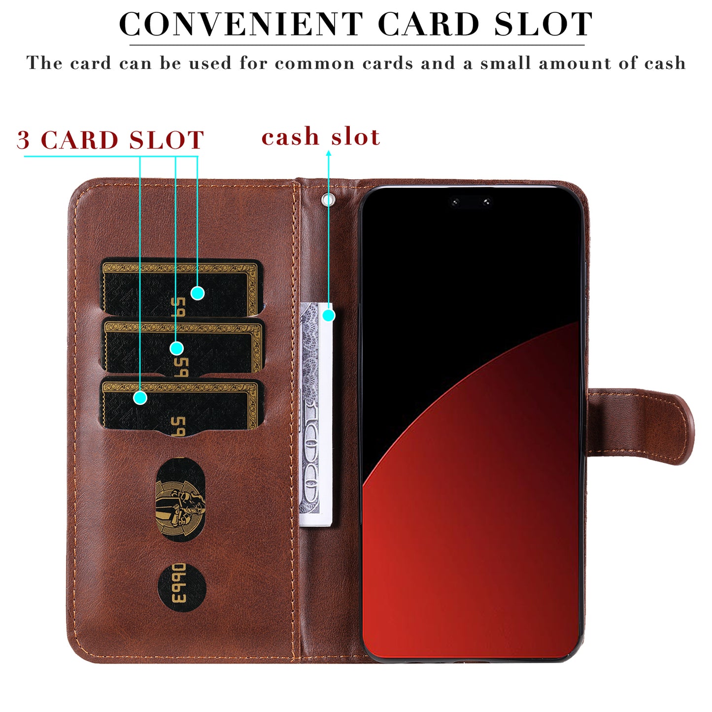For Xiaomi Civi 4 Pro 5G Case Stand Calf Texture Anti-dust Phone Cover with Zipper Pocket - Brown