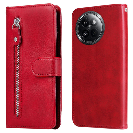 For Xiaomi Civi 4 Pro 5G Case Stand Calf Texture Anti-dust Phone Cover with Zipper Pocket - Red