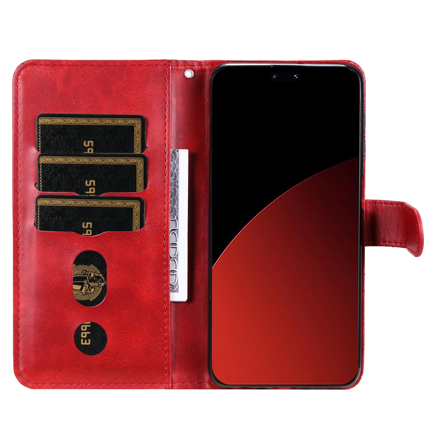 For Xiaomi Civi 4 Pro 5G Case Stand Calf Texture Anti-dust Phone Cover with Zipper Pocket - Red