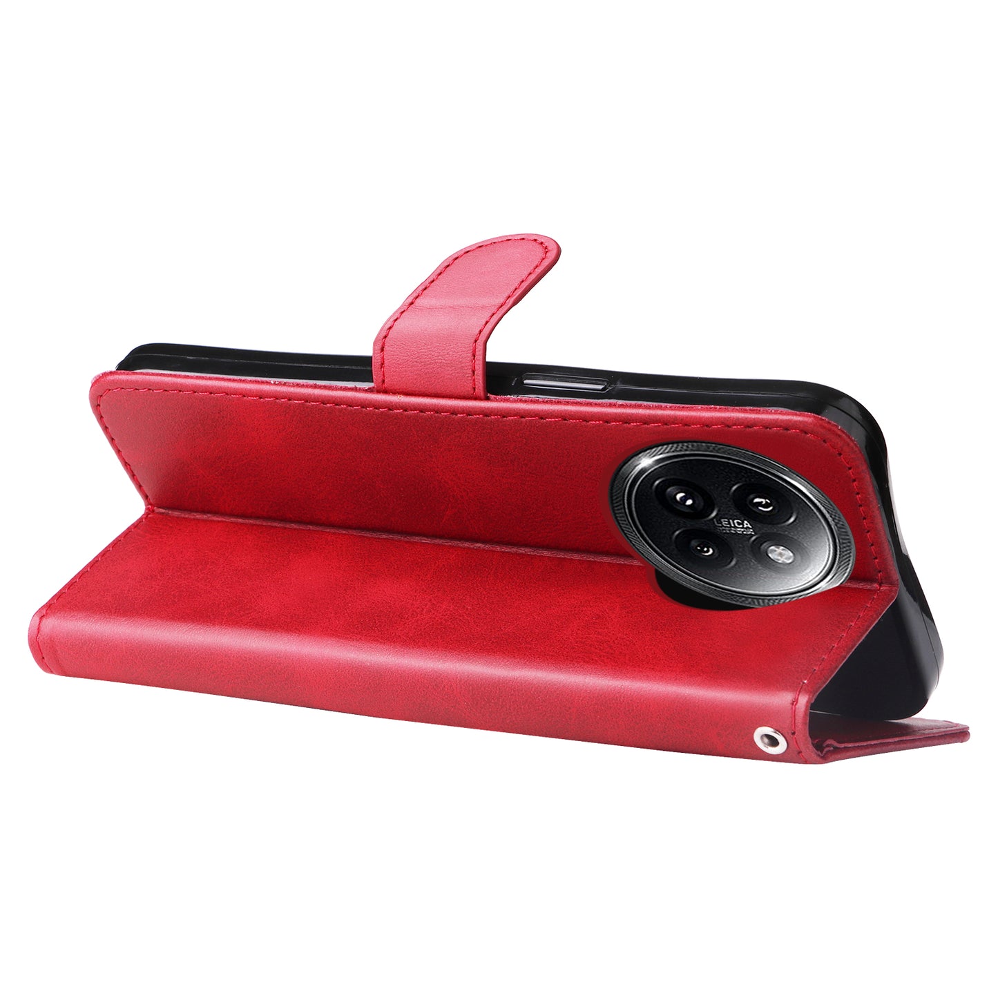For Xiaomi Civi 4 Pro 5G Case Stand Calf Texture Anti-dust Phone Cover with Zipper Pocket - Red