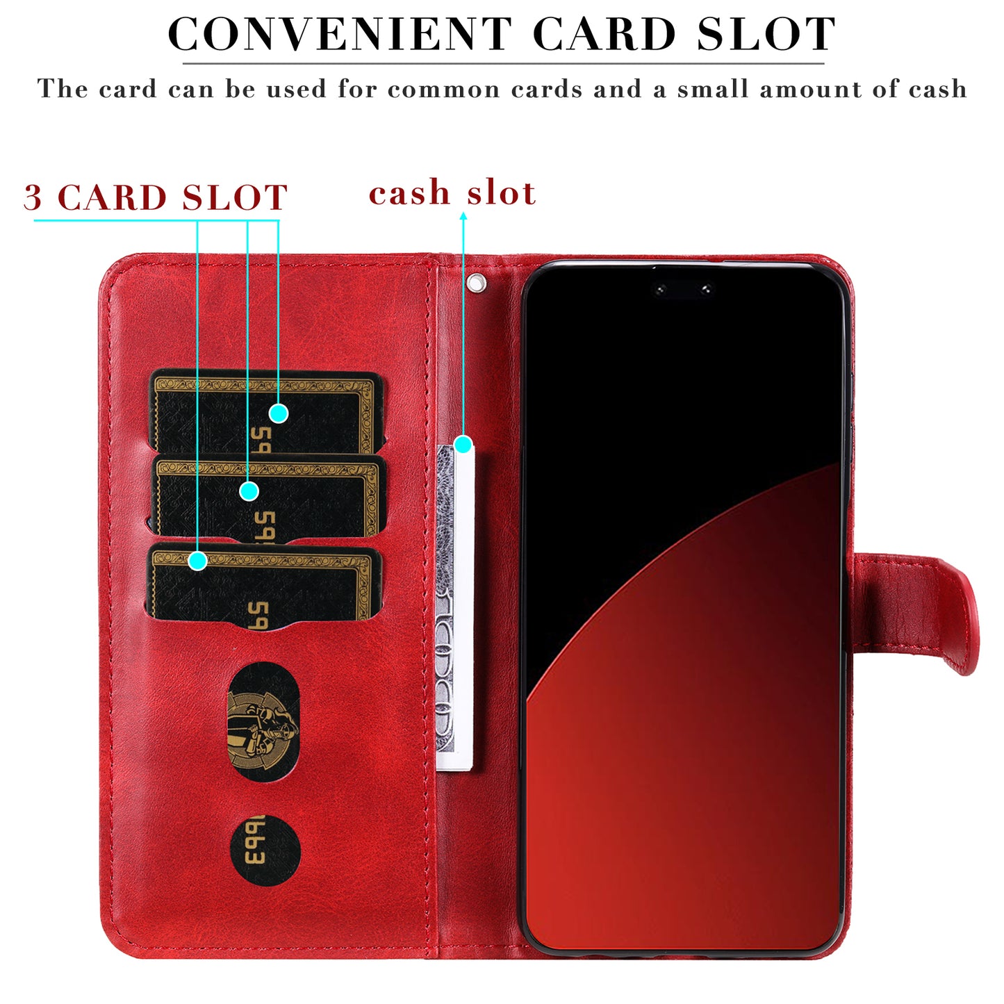 For Xiaomi Civi 4 Pro 5G Case Stand Calf Texture Anti-dust Phone Cover with Zipper Pocket - Red