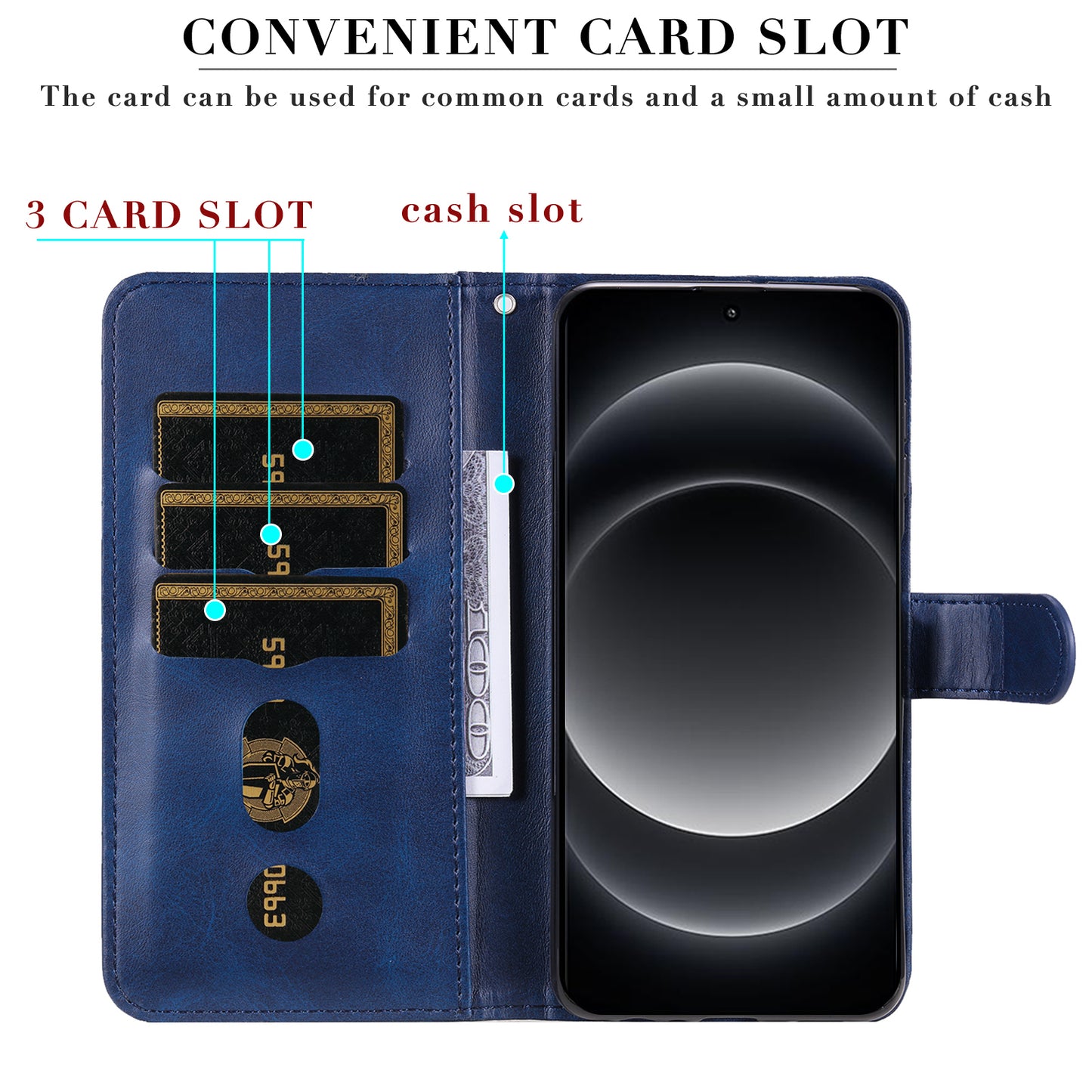 For Xiaomi 14 Ultra Case Calf Texture Zipper Wallet PU Leather Protective Phone Cover - Blue