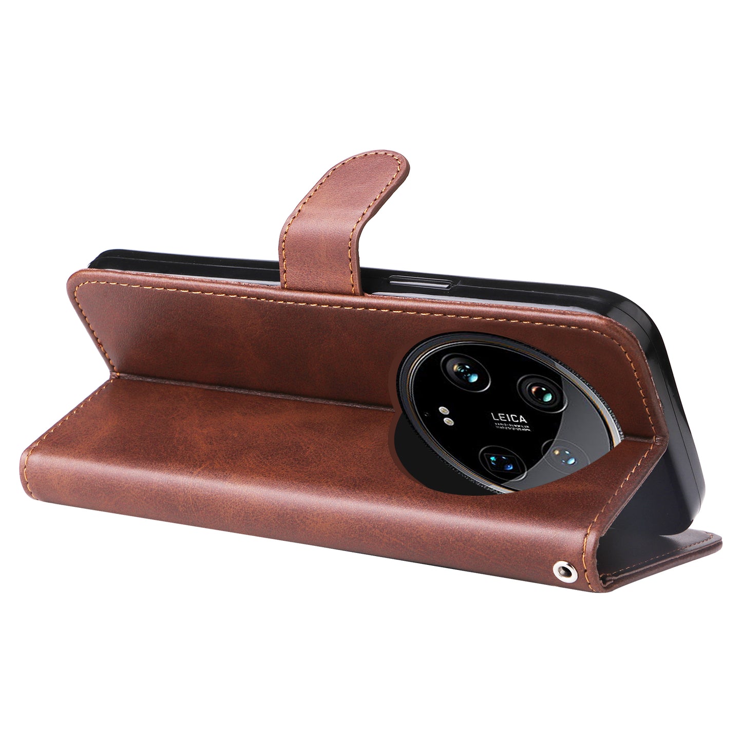 For Xiaomi 14 Ultra Case Calf Texture Zipper Wallet PU Leather Protective Phone Cover - Brown