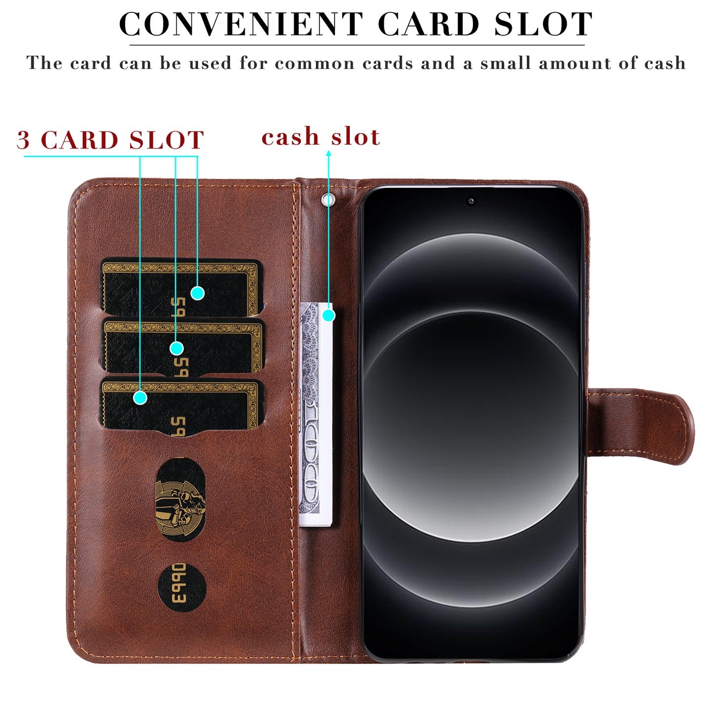 For Xiaomi 14 Ultra Case Calf Texture Zipper Wallet PU Leather Protective Phone Cover - Brown
