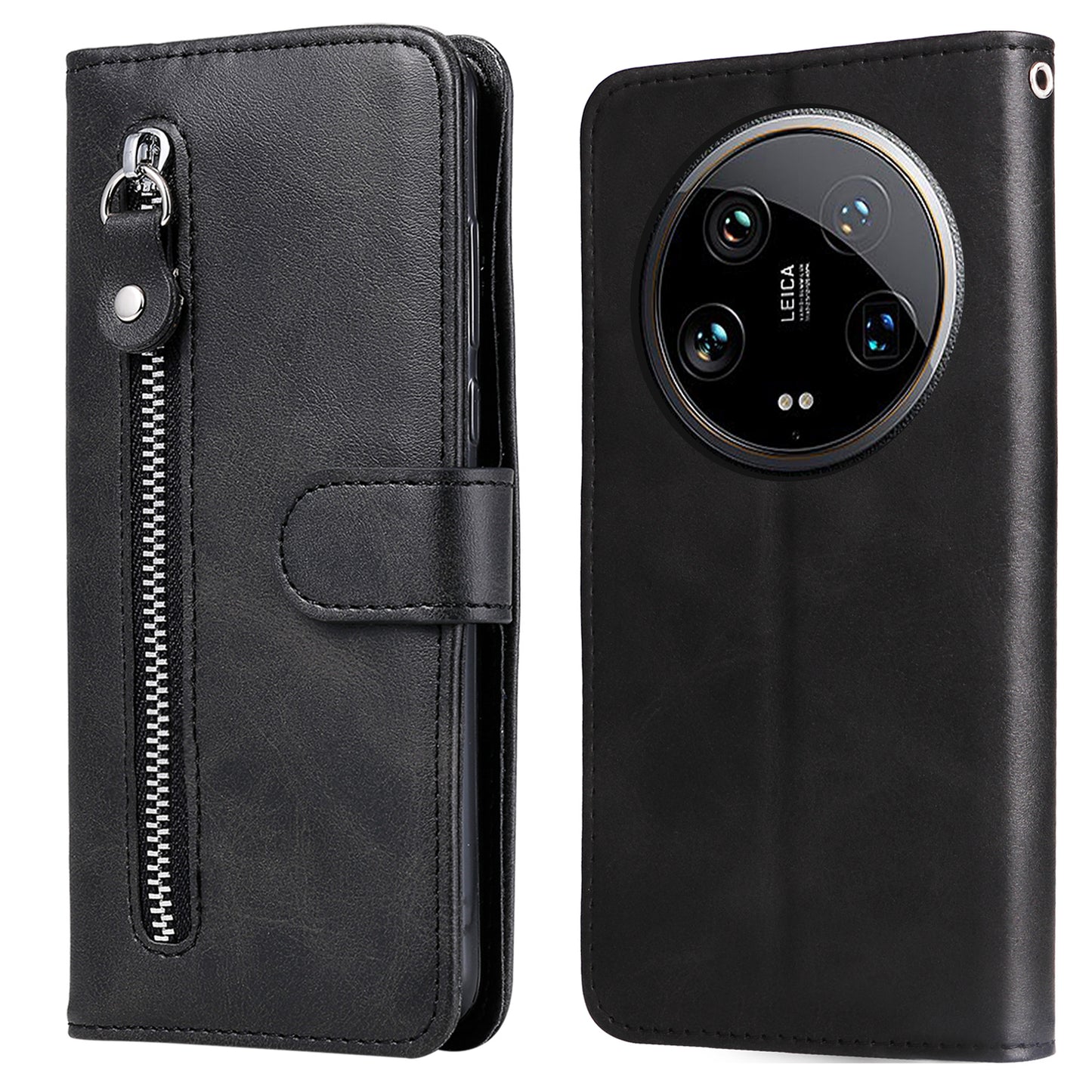For Xiaomi 14 Ultra Case Calf Texture Zipper Wallet PU Leather Protective Phone Cover - Black