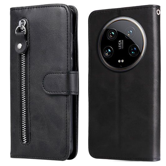 For Xiaomi 14 Ultra Case Calf Texture Zipper Wallet PU Leather Protective Phone Cover - Black
