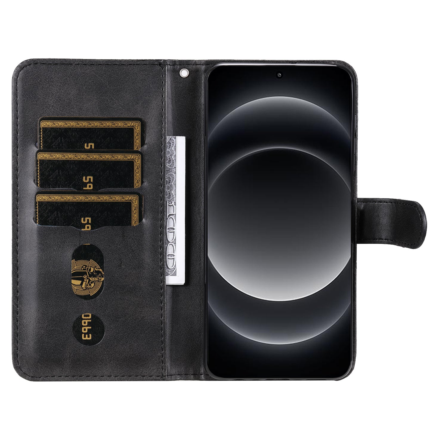 For Xiaomi 14 Ultra Case Calf Texture Zipper Wallet PU Leather Protective Phone Cover - Black