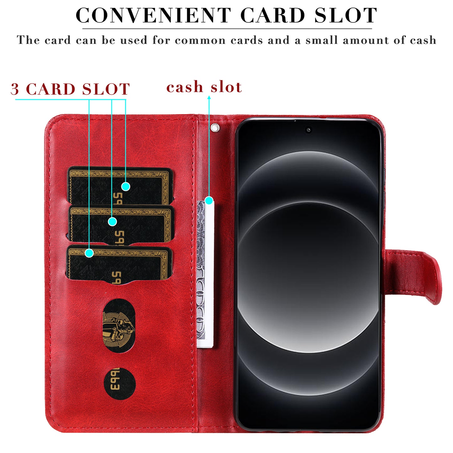 For Xiaomi 14 Ultra Case Calf Texture Zipper Wallet PU Leather Protective Phone Cover - Red