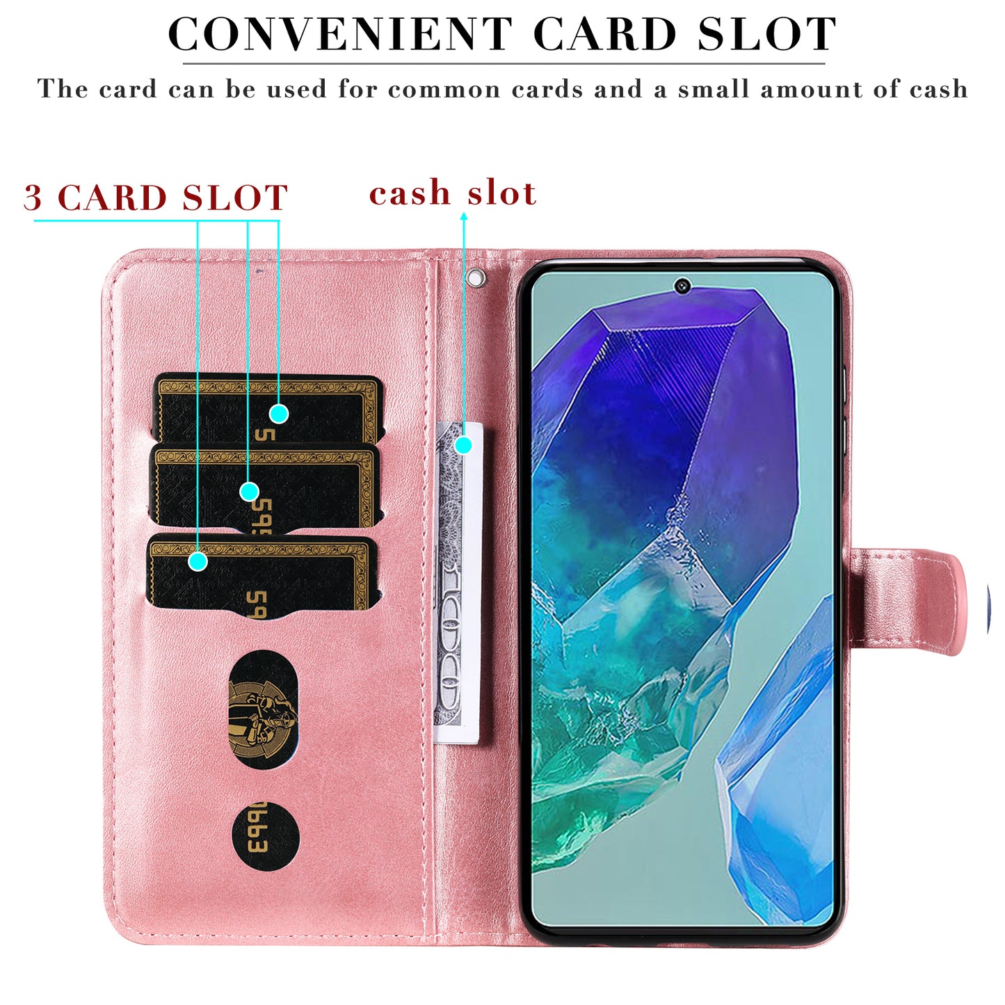 For Samsung Galaxy M55 5G Case Calf Texture Zipper Pocket Wallet Mobile Phone Cover - Pink