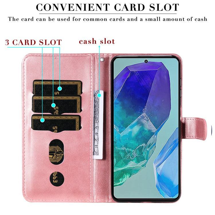 For Samsung Galaxy M55 5G / C55 5G / F55 5G Case Calf Texture Zipper Pocket Wallet Mobile Phone Cover - Pink