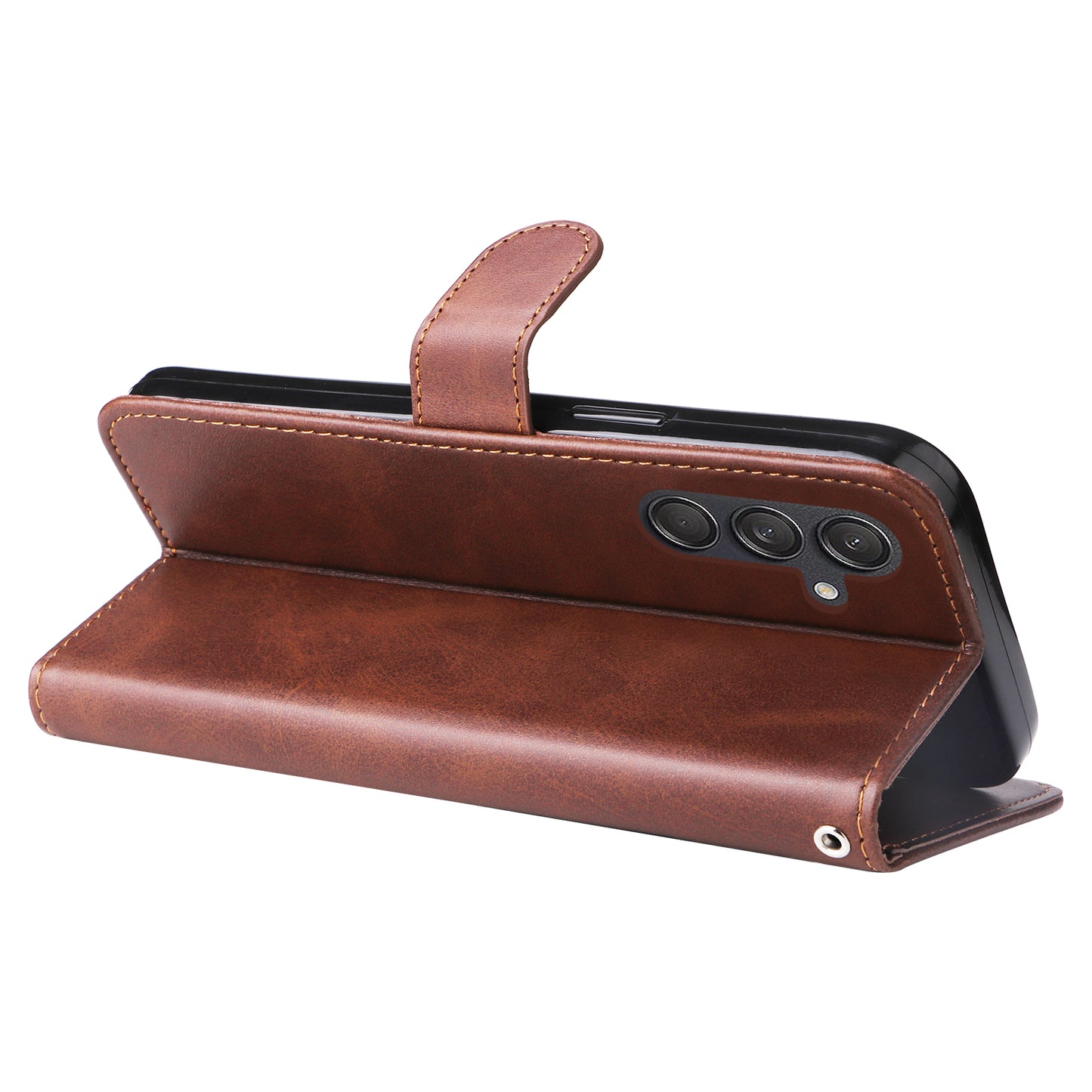 For Samsung Galaxy M55 5G Case Calf Texture Zipper Pocket Wallet Mobile Phone Cover - Brown