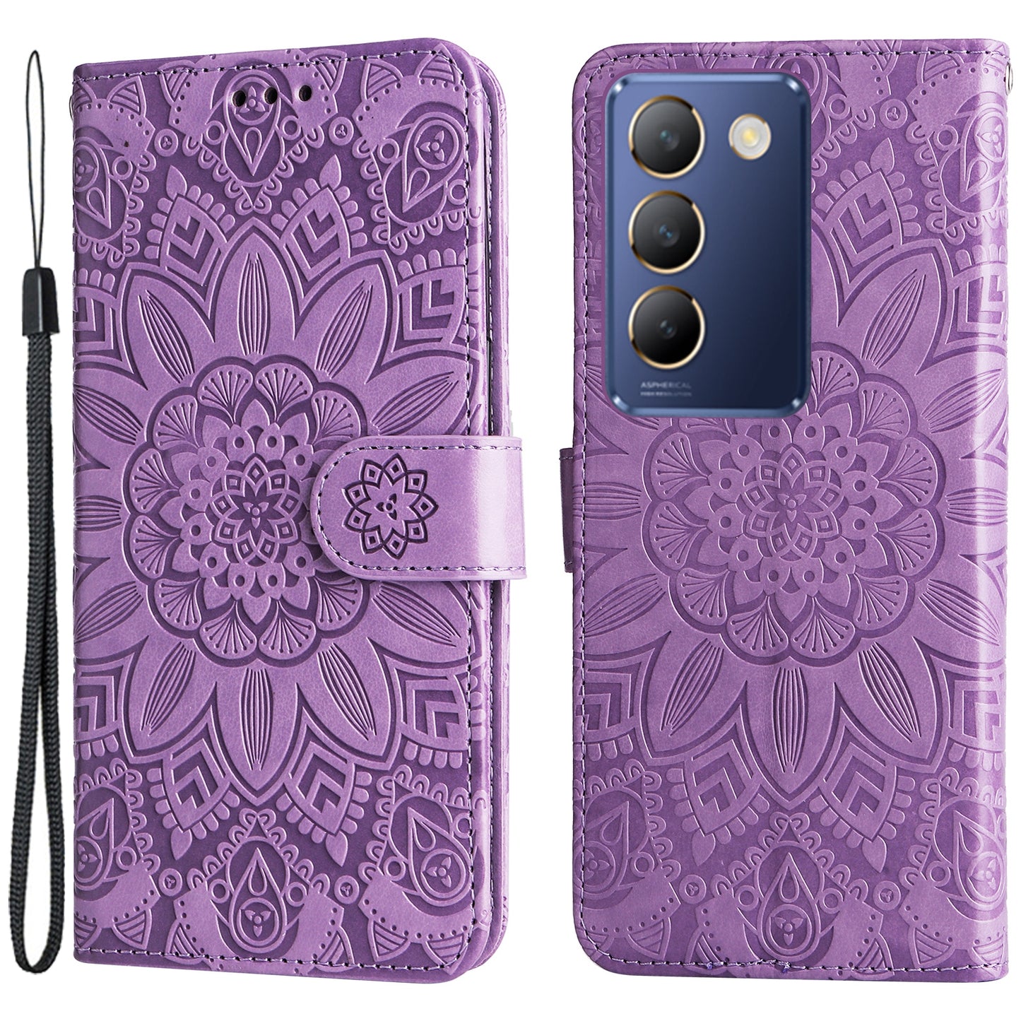 For vivo Y100 5G (Indonesia) / Y200e 5G / T3 5G (India) / V30 Lite 5G (India) Magnetic Phone Case Imprinted Wallet Cover - Purple