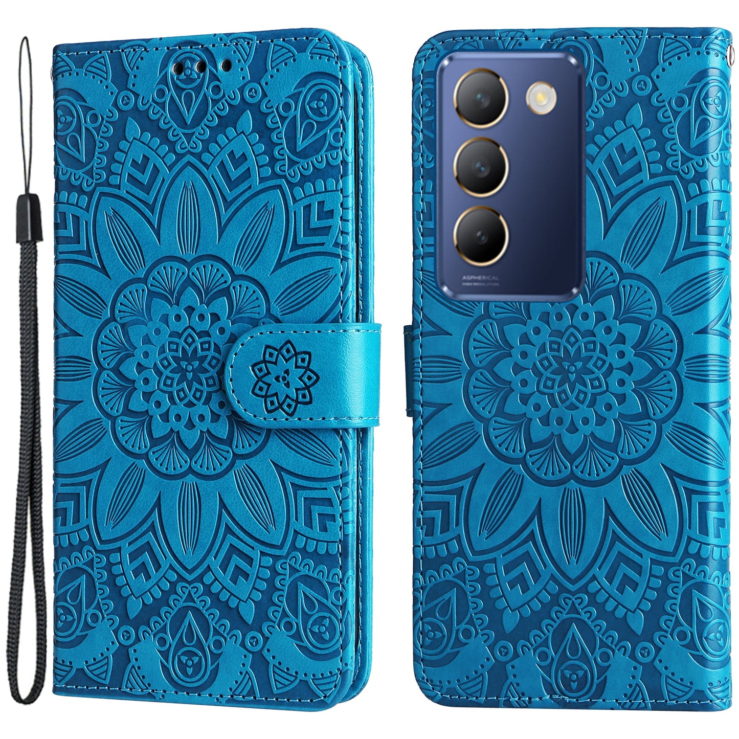 For vivo Y100 5G (Indonesia) / Y200e 5G / T3 5G (India) / V30 Lite 5G (India) Magnetic Phone Case Imprinted Wallet Cover - Blue