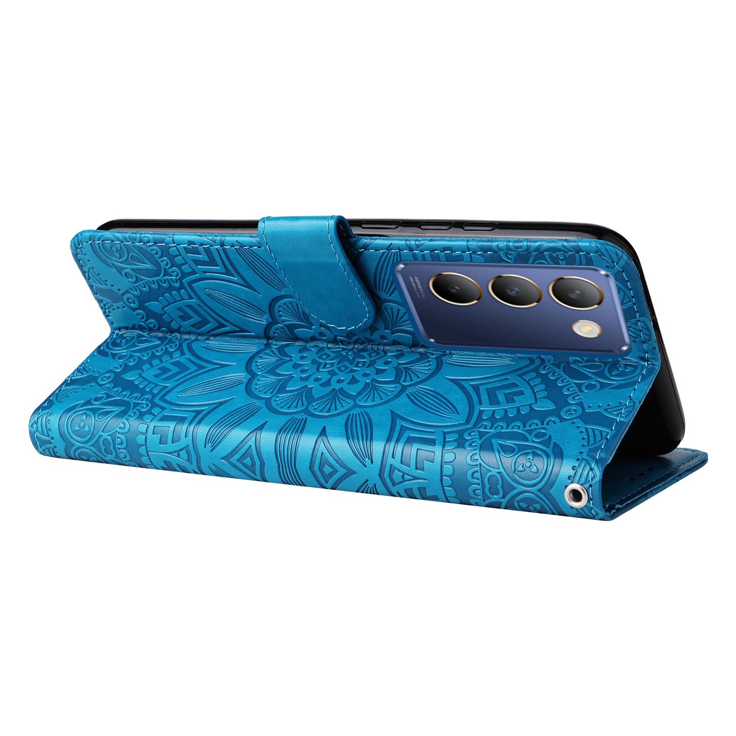 For vivo Y100 5G (Indonesia) / Y200e 5G / T3 5G (India) / V30 Lite 5G (India) Magnetic Phone Case Imprinted Wallet Cover - Blue