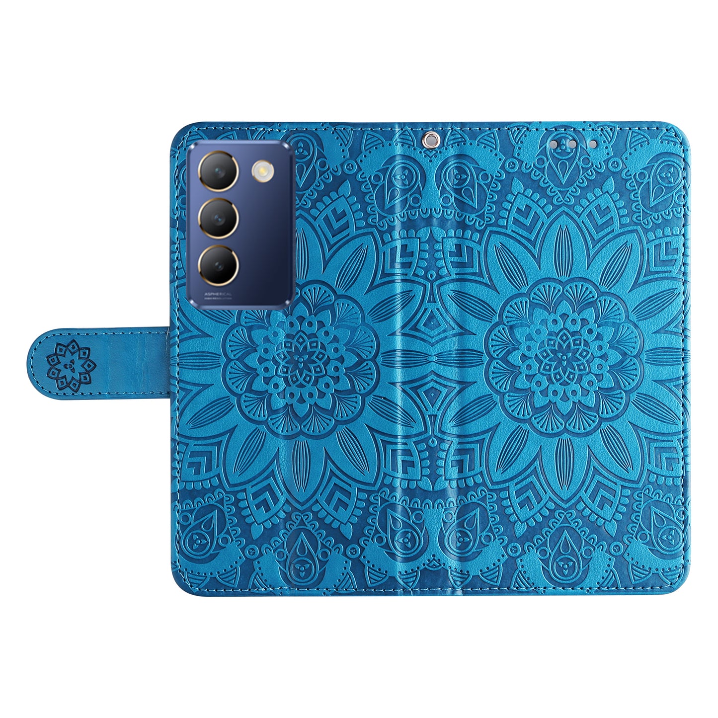 For vivo Y100 5G (Indonesia) / Y200e 5G / T3 5G (India) / V30 Lite 5G (India) Magnetic Phone Case Imprinted Wallet Cover - Blue
