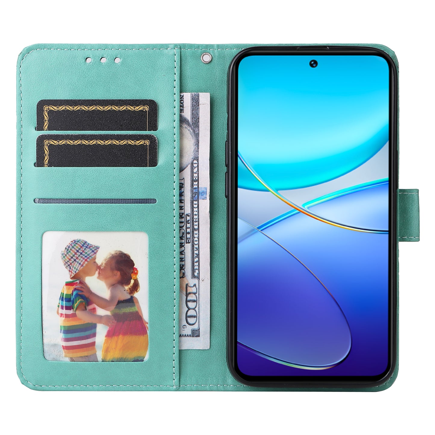 For vivo Y100 5G (Indonesia) / Y200e 5G / T3 5G (India) / V30 Lite 5G (India) Magnetic Phone Case Imprinted Wallet Cover - Green