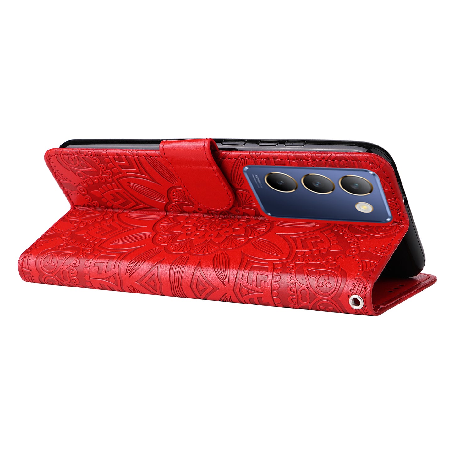 For vivo Y100 5G (Indonesia) / Y200e 5G / T3 5G (India) / V30 Lite 5G (India) Magnetic Phone Case Imprinted Wallet Cover - Red