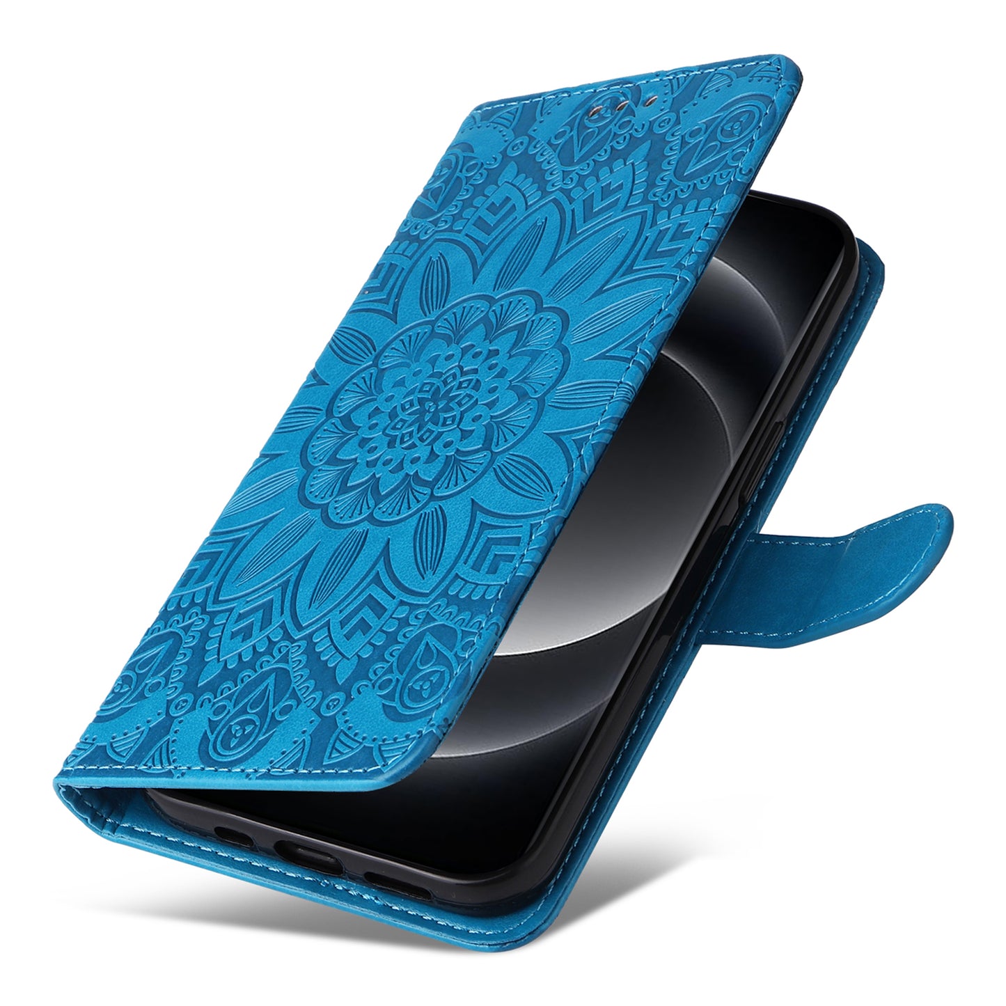 For Xiaomi 14 Ultra Case Imprinted PU Leather Stand Phone Cover with Wrist Strap - Blue