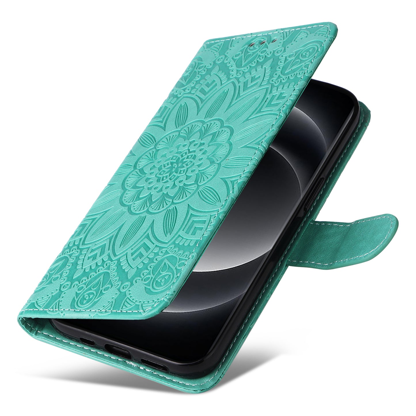 For Xiaomi 14 Ultra Case Imprinted PU Leather Stand Phone Cover with Wrist Strap - Green