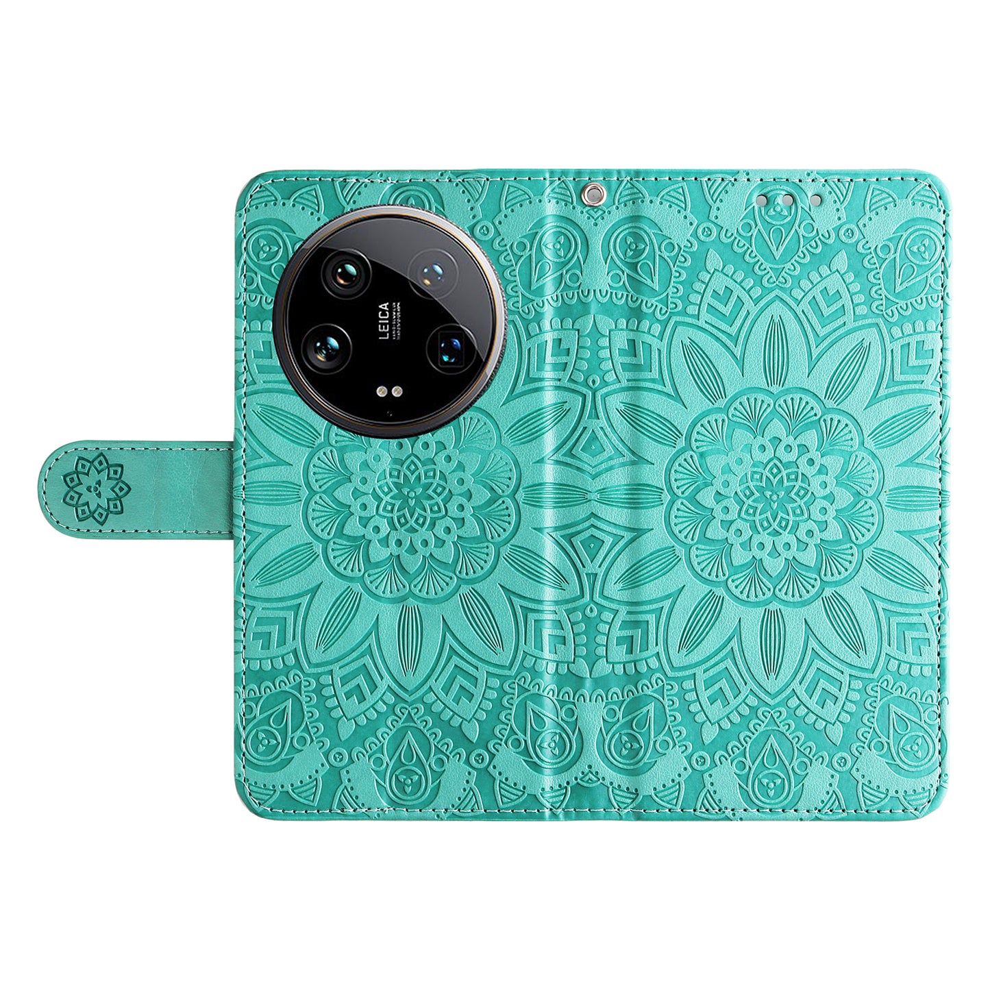 For Xiaomi 14 Ultra Case Imprinted PU Leather Stand Phone Cover with Wrist Strap - Green