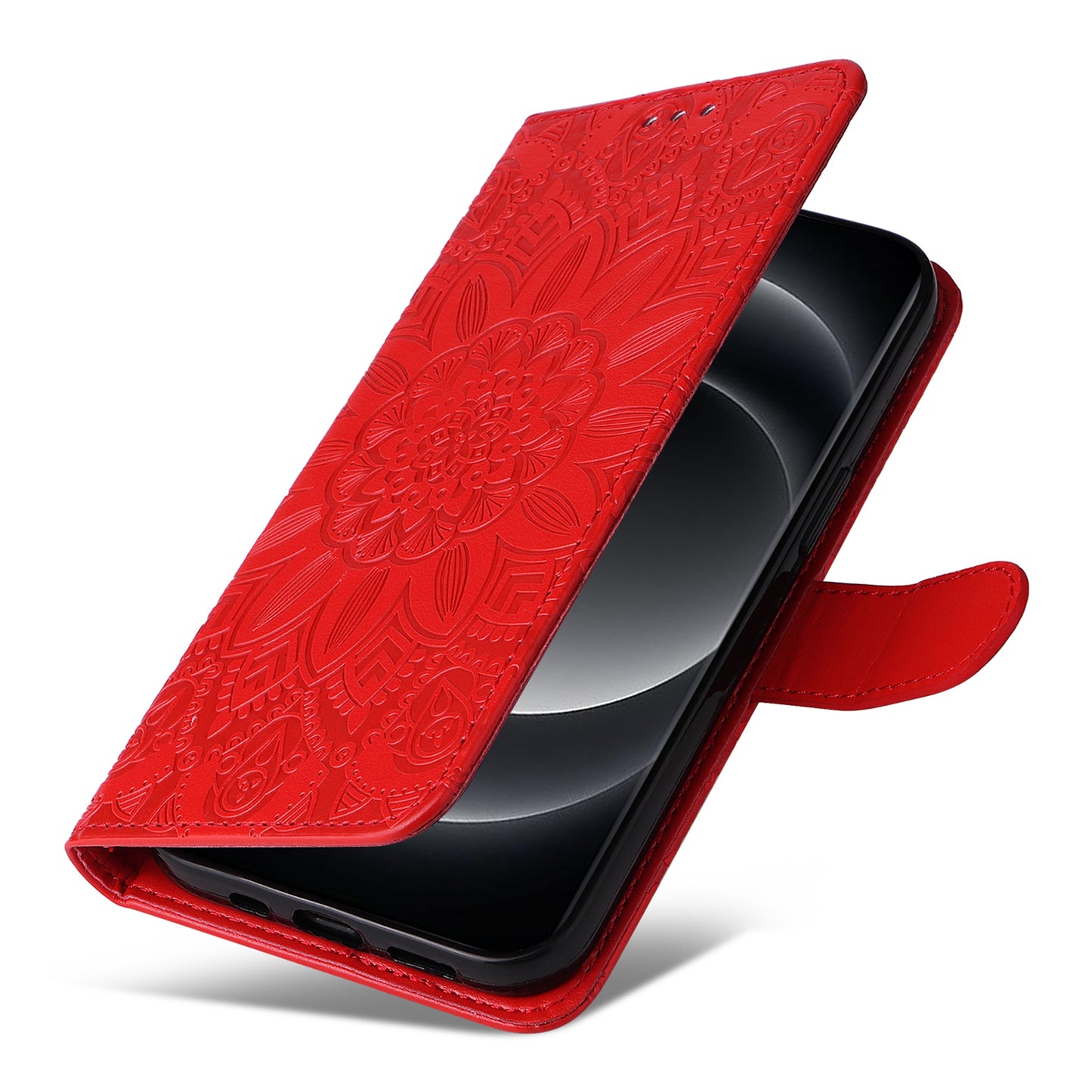 For Xiaomi 14 Ultra Case Imprinted PU Leather Stand Phone Cover with Wrist Strap - Red