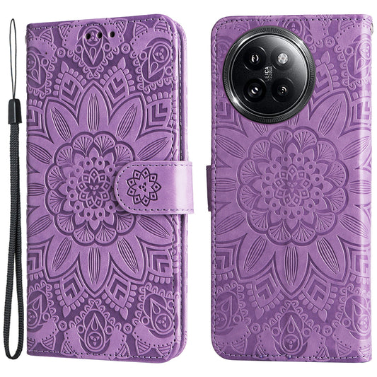 For Xiaomi Civi 4 Pro 5G Case Imprinted Sunflower Wallet Style Smart Phone Cover - Purple
