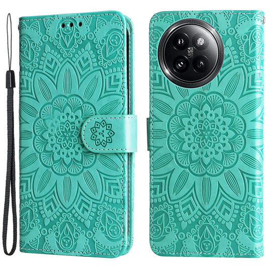 For Xiaomi Civi 4 Pro 5G Case Imprinted Sunflower Wallet Style Smart Phone Cover - Green