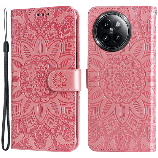 For Xiaomi Civi 4 Pro 5G Case Imprinted Sunflower Wallet Style Smart Phone Cover - Pink
