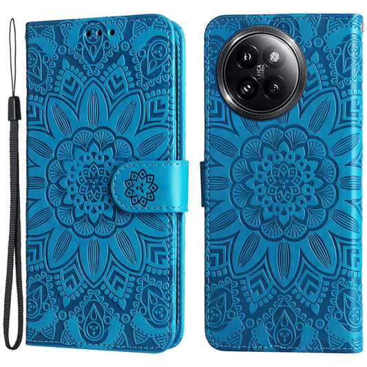 For Xiaomi Civi 4 Pro 5G Case Imprinted Sunflower Wallet Style Smart Phone Cover - Blue