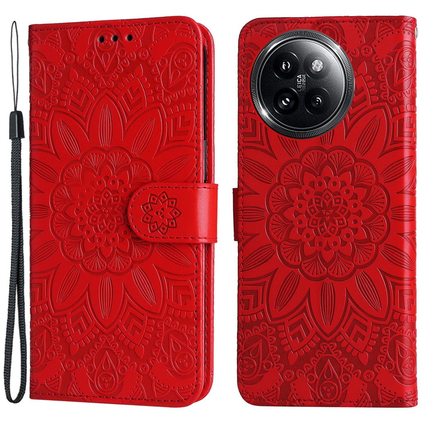 For Xiaomi Civi 4 Pro 5G Case Imprinted Sunflower Wallet Style Smart Phone Cover - Red