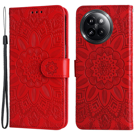 For Xiaomi Civi 4 Pro 5G Case Imprinted Sunflower Wallet Style Smart Phone Cover - Red