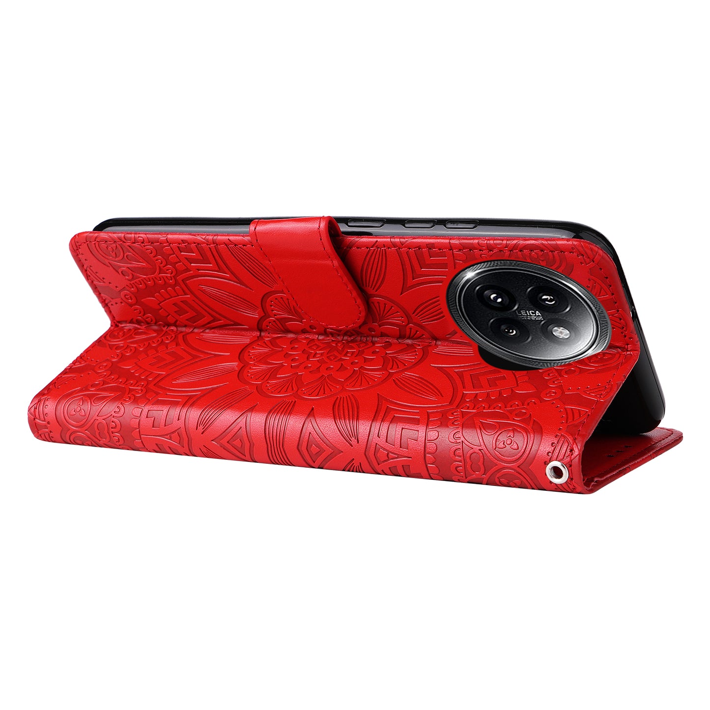 For Xiaomi Civi 4 Pro 5G Case Imprinted Sunflower Wallet Style Smart Phone Cover - Red