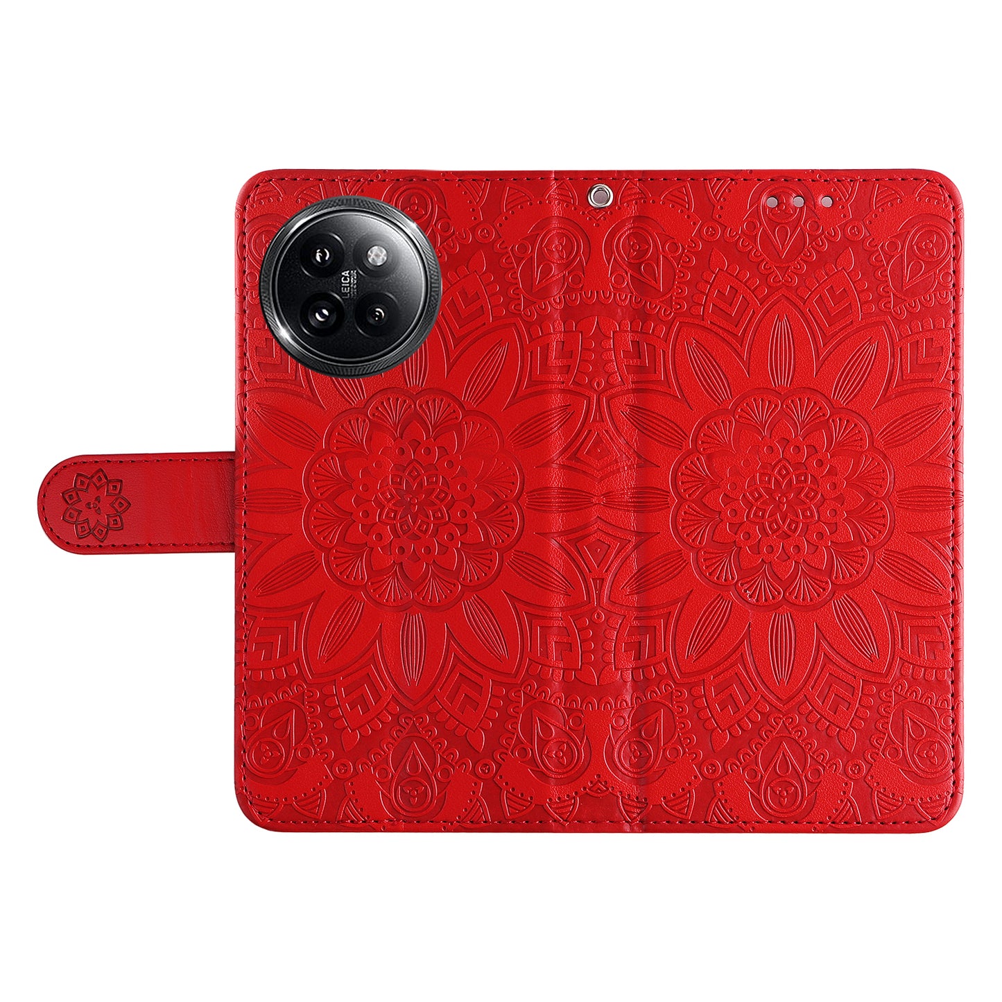 For Xiaomi Civi 4 Pro 5G Case Imprinted Sunflower Wallet Style Smart Phone Cover - Red