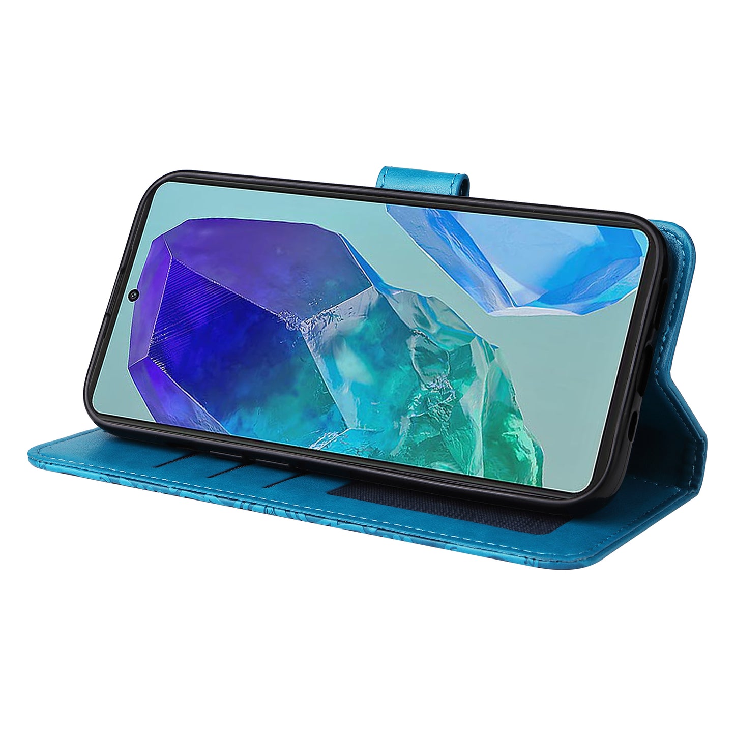 For Samsung Galaxy M55 5G Leather Case Wallet Stand Sunflower Phone Cover - Blue
