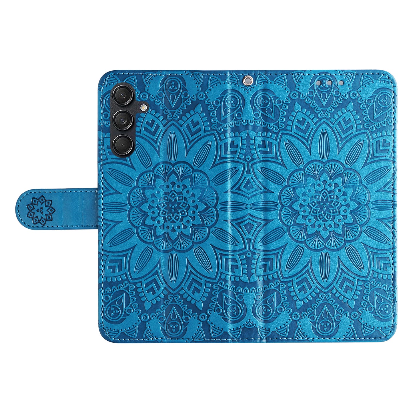 For Samsung Galaxy M55 5G Leather Case Wallet Stand Sunflower Phone Cover - Blue